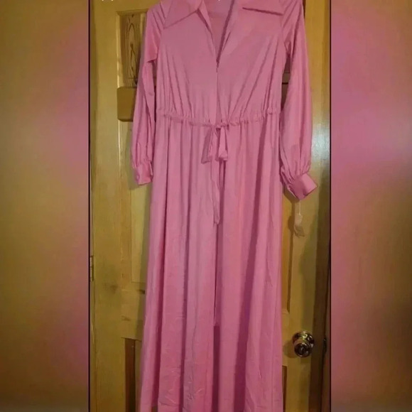 Vanity Fair Vintage Robe House Dress Loungewear Zip front Drawstring Pink L - Picture 1 of 10
